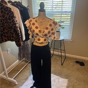 Polka Dot Ruffle Sleeve Top